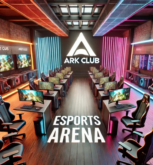 DALL·E 2024-12-24 16.03.39 - A detailed 3D visualization of an esports gaming room at ARK CLUB. The room features high-performance gaming PCs, ergonomic chairs, and large screens